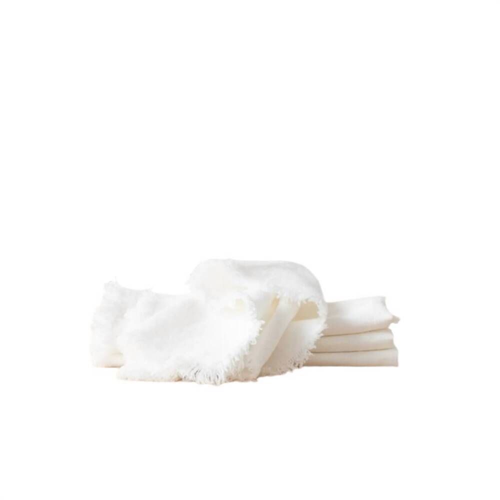 NEW LINENME terra fringe linen napkin - set of 4 in off-white